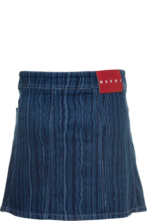 Marni Striped Denim A-line Skirt - NERO