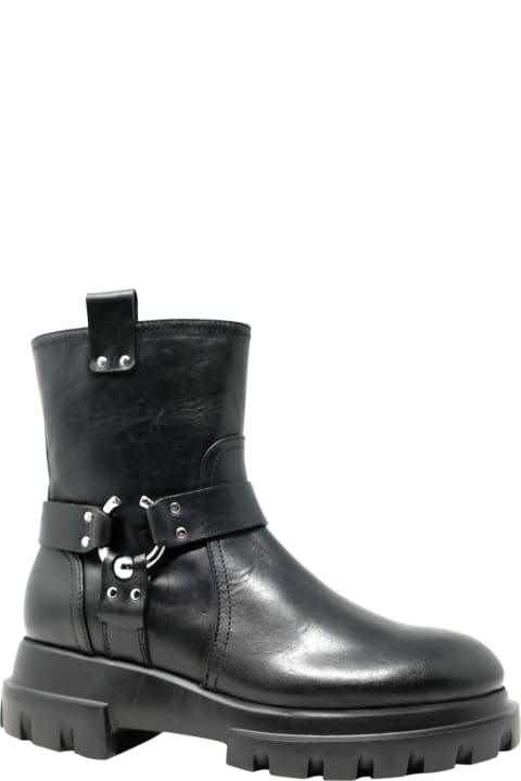 Agl Black Leather Ankle Boots