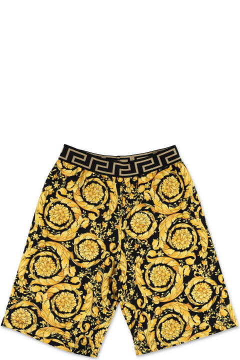 Versace Shorts Stampa Barocca In Felpa Di Cotone - Multicolore