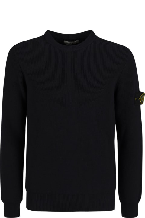 Stone Island Logo Sleeve Ribbed Sweatshirt - black