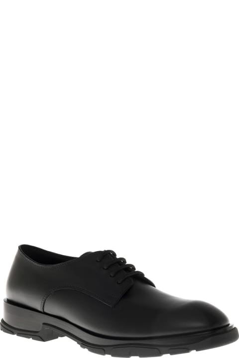 Alexander McQueen Black Leather Loafers With Textured Sole - White