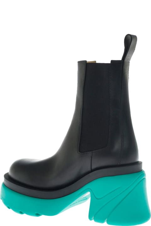 Bottega Veneta Black Leather Flash Boots With Light Blue Sole - Beige
