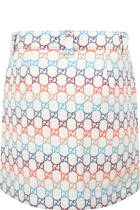Gucci Ivory Skirt For Girl With Double Gg - White Multicolor