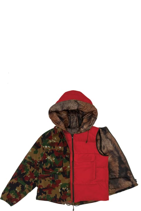 Cropped Field Jacket Red Camouflage With Padded Waistcoat