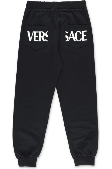 Versace Pantalone Nero In Felpa Di Cotone - Bianco e Blu