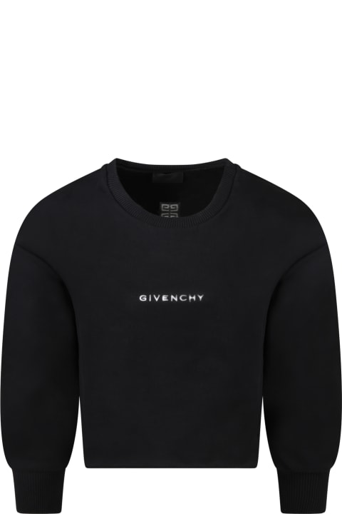 Givenchy Black Sweatshirt For Girl With White Logo - Lampone