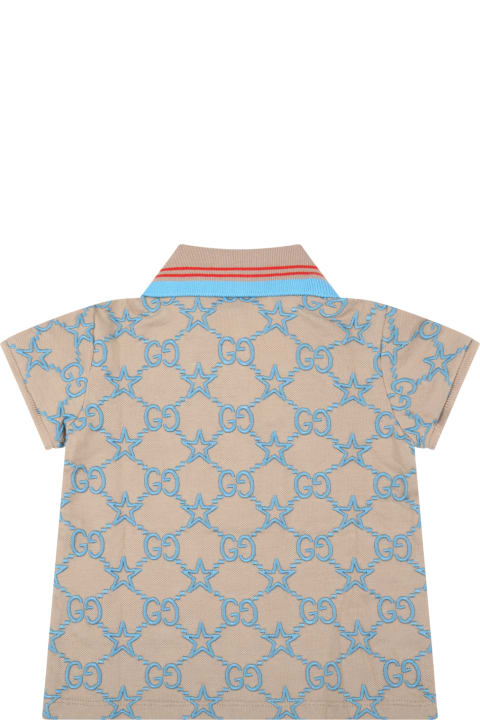 Gucci Beige Polo Shirt For Baby Boy With Double Gg - Blu