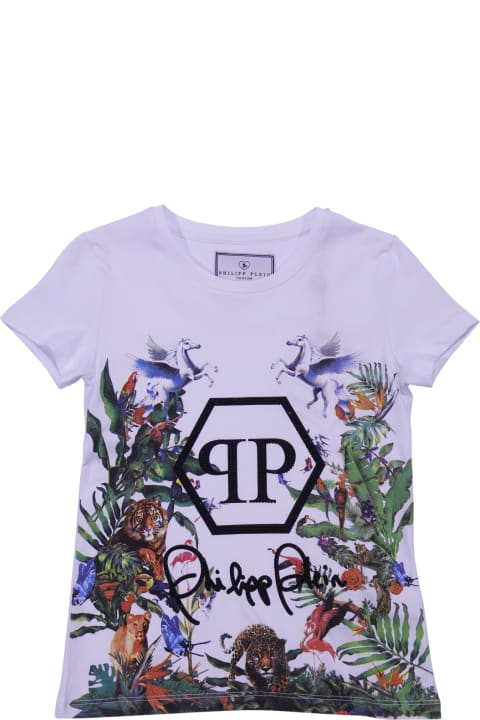 Philipp Plein T-shirt Bianca In Jersey Di Cotone Con Logo