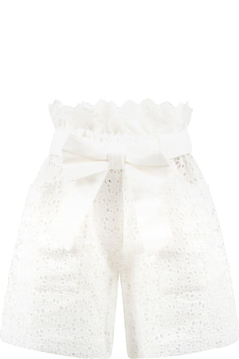 Philosophy di Lorenzo Serafini Kids Ivory Shorts For Girl With Belt - Bianco