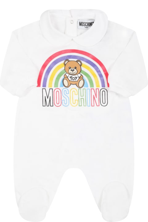 Moschino White Babygrow For Baby Kids With Teddy Bear - Bianco
