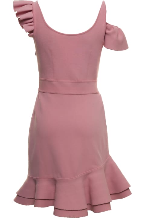 Alexander McQueen Mini Dress In Knit With Ruffles - White/peony pink