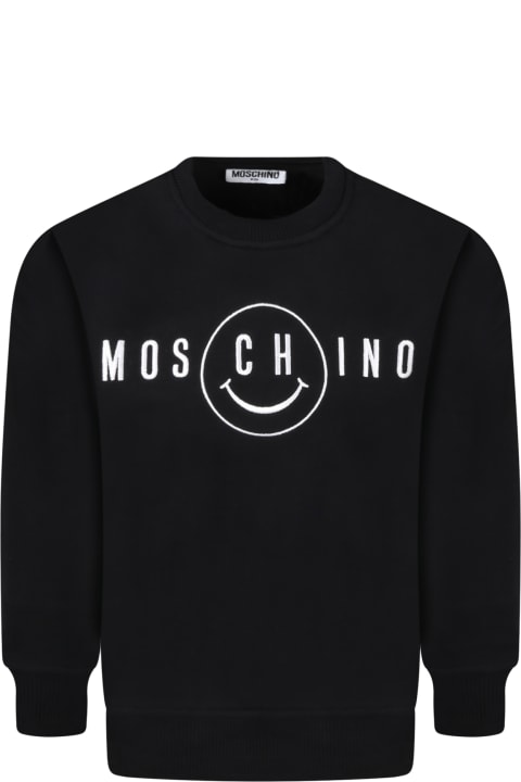 Moschino Black Sweatshirt For Kids With Smile - Panna