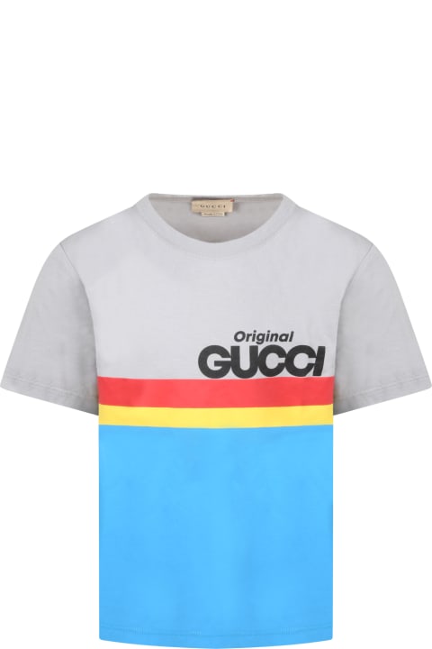 Gucci Grey T-shirt For Kids With Logo - White Multicolor