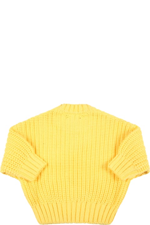 Mini Rodini Yellow Sweater For Babykids With Bear - Ivory