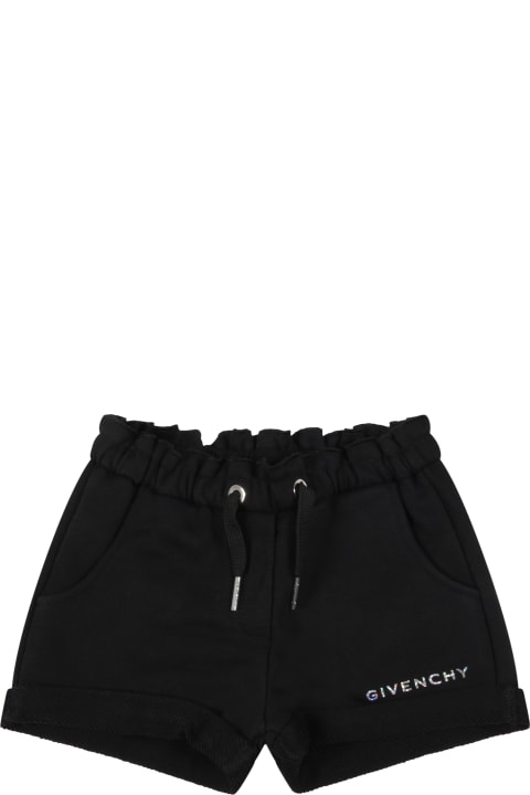Givenchy Black Shorts For Baby Girl With Silver Logo - Black