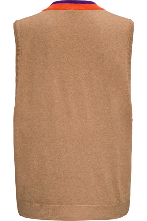 Jejia Cashmere Blend Vest With Contrasting Profiles - White
