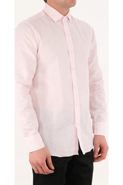 Salvatore Piccolo Pink Shirt With Open Collar - White