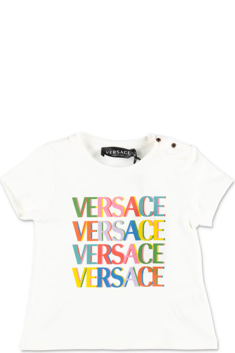 Versace T-shirt Bianca In Jersey Di Cotone - Nero/oro