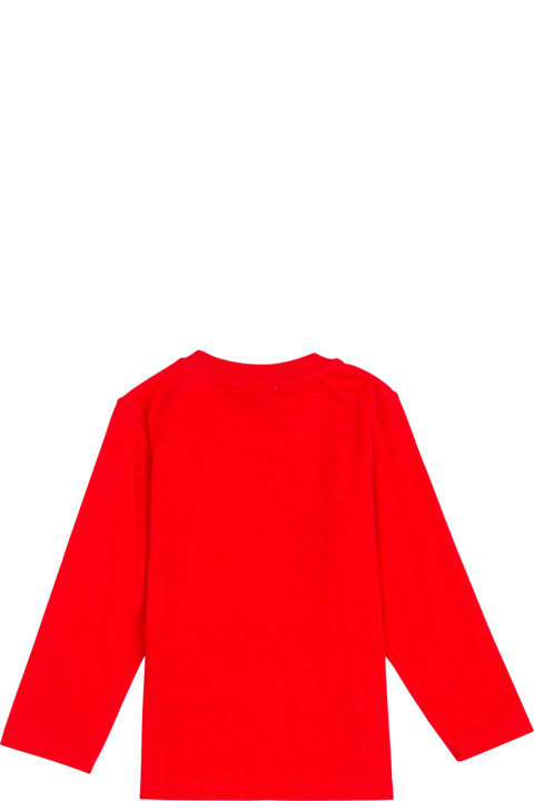 Moschino Long-sleeved Red Cottont-shirt With Teddy Bear Front Print - Bianco