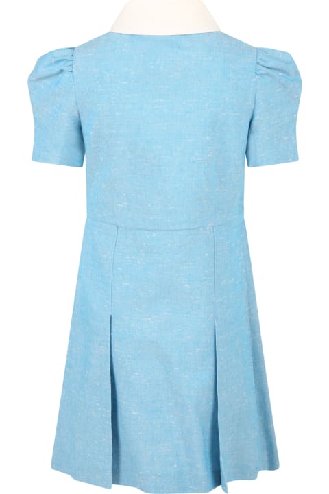 Gucci Light-blue Dress For Girl - White Multicolor