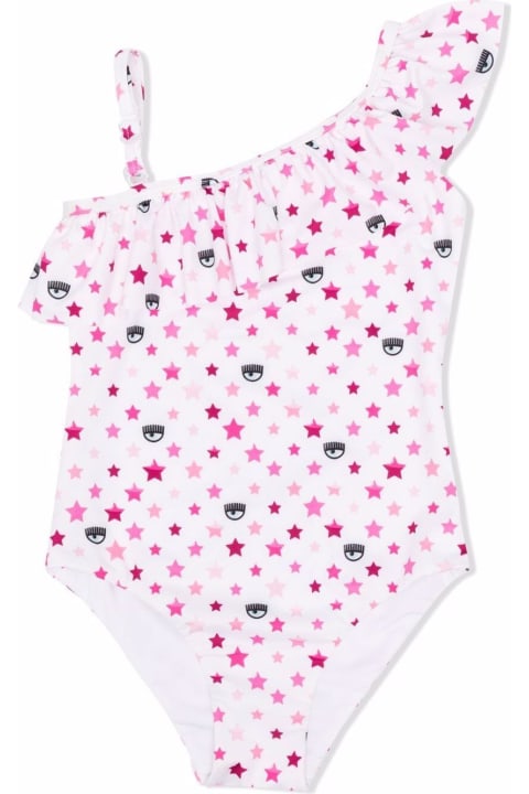 White And Pink Stretch Fabric Swimsuit