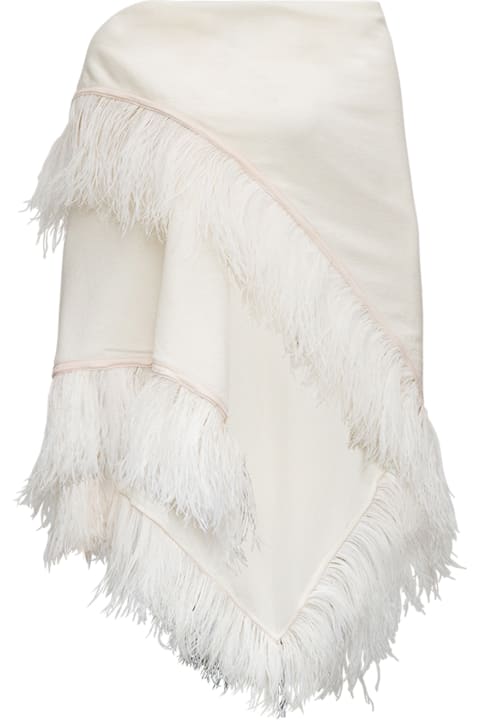 White Andersson Cashmere Cape With Feathers