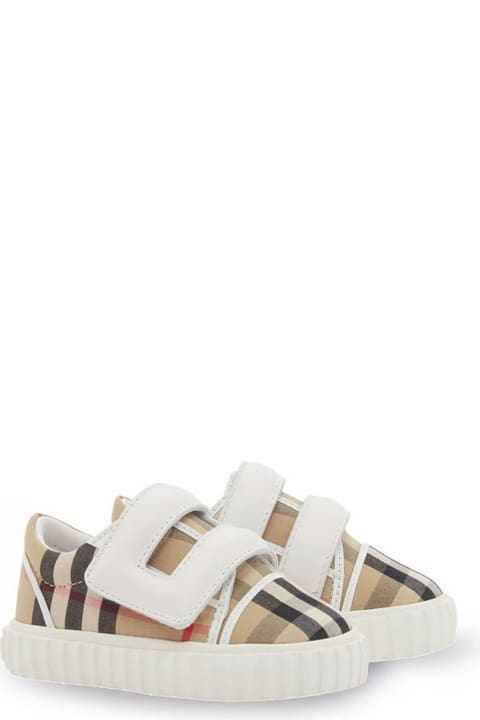 Burberry White And Beige Cotton Sneakers - Beige