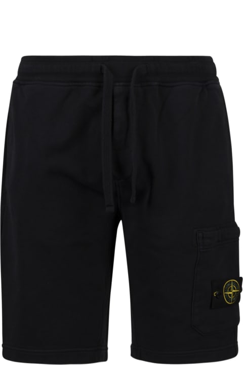 Stone Island Logo Patched Drawstring Waist Shorts - black