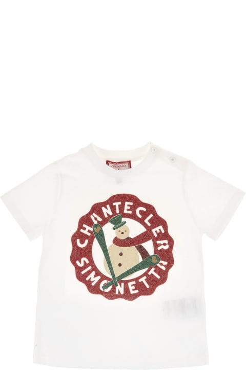 Simonetta Kids White T-shirt With Snowman Print - Crema-nero