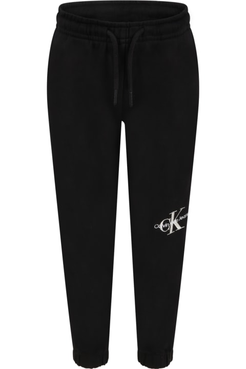 Black Sweatpants For Kids With Silver Logo