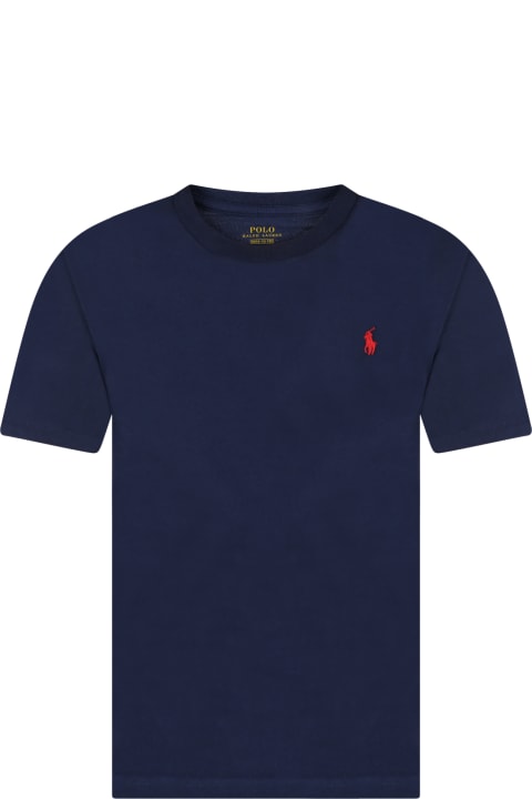 Ralph Lauren Blue T-shirt For Kids With Pony Logo - White