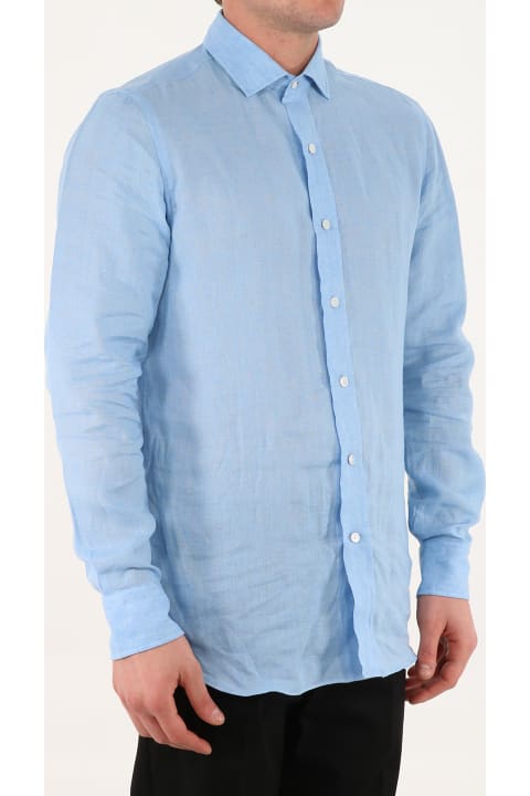 Salvatore Piccolo Light Blue Linen Shirt - White