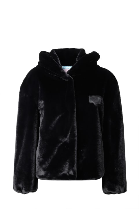 Hooded Fur With Eyelike Embroidery