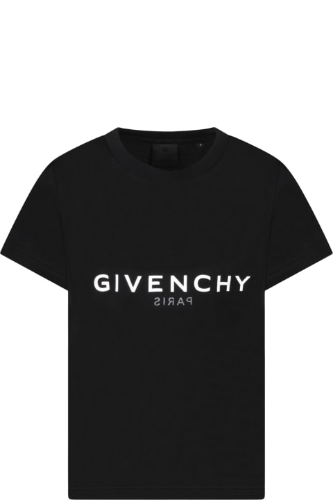 Black T-shirt For Kids With White And Gray Logo