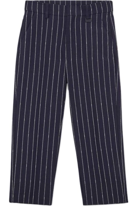 Fendi Navy Blue Wool Trousers With Striped Print - Giallo