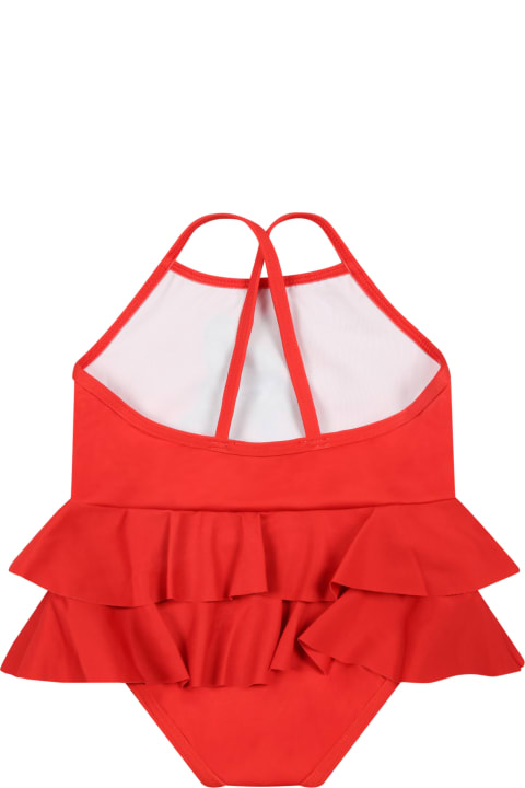 Red Swimsuit For Baby Girl With Teddy Bear