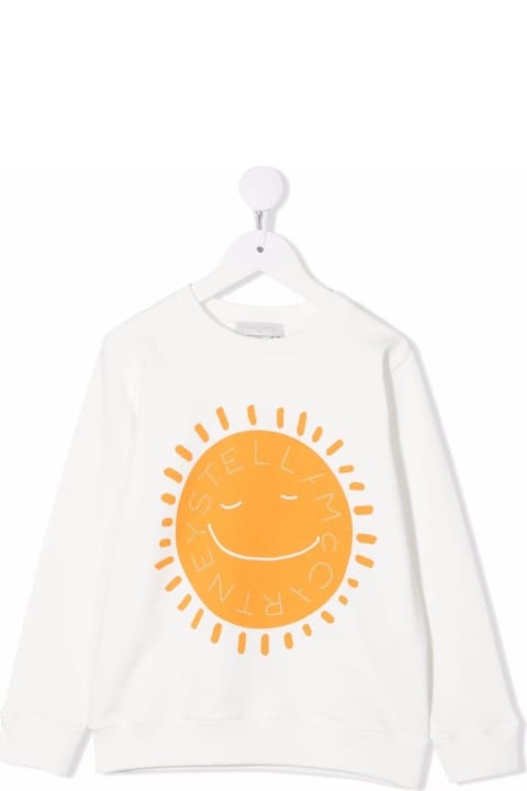 Stella McCartney Kids White Cotton Sweatshirt With Sun Print - Fuchsia