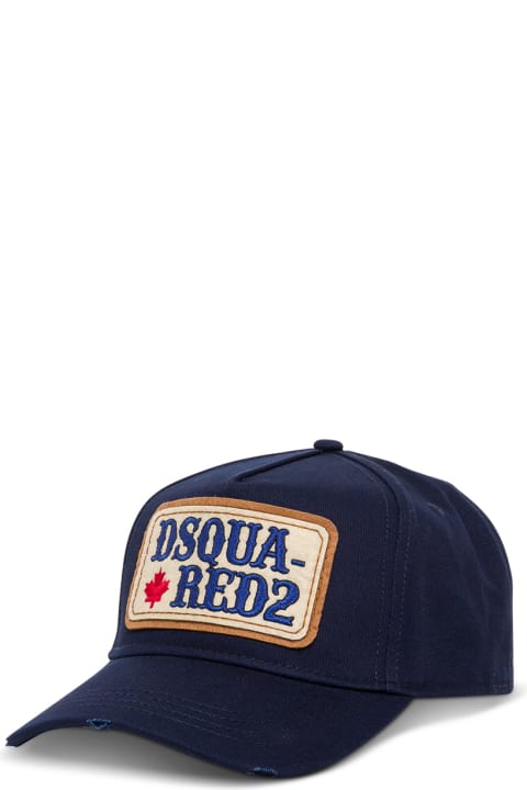 Blue Cotton Hat With Logo Patch