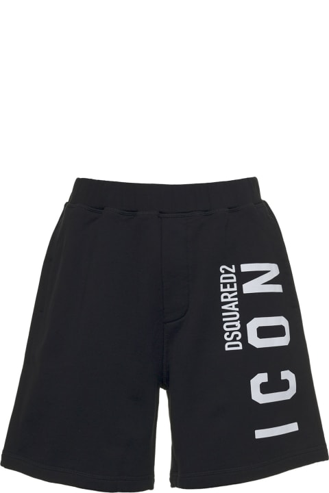 Dsquared2 Black Jersey Shorts With Logo Print - Yellow