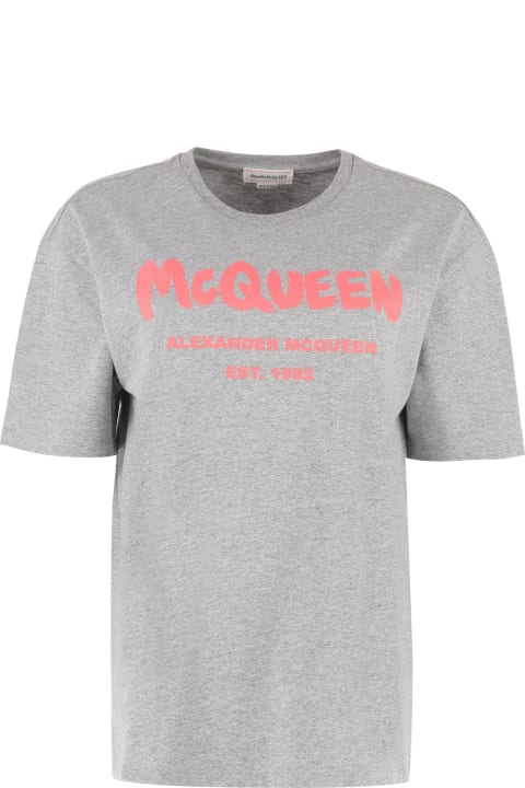 Alexander McQueen Cotton Crew-neck T-shirt - Washed denim