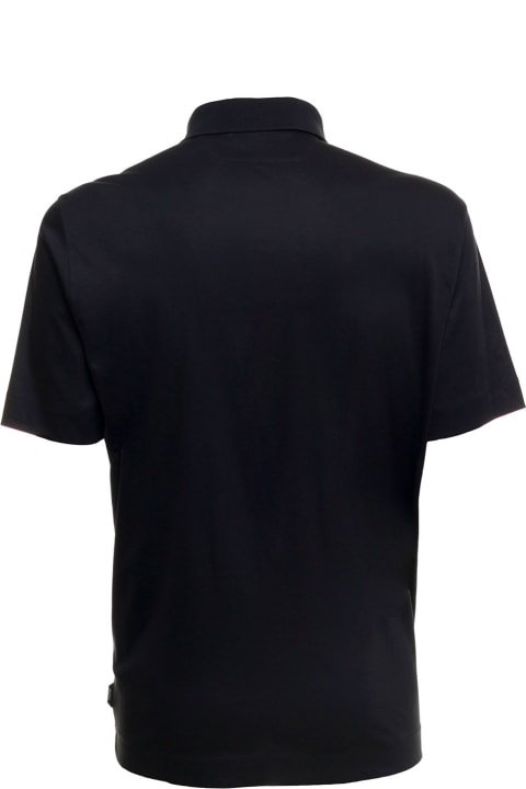 Short Sleeves Blue Cotton Polo Shirt