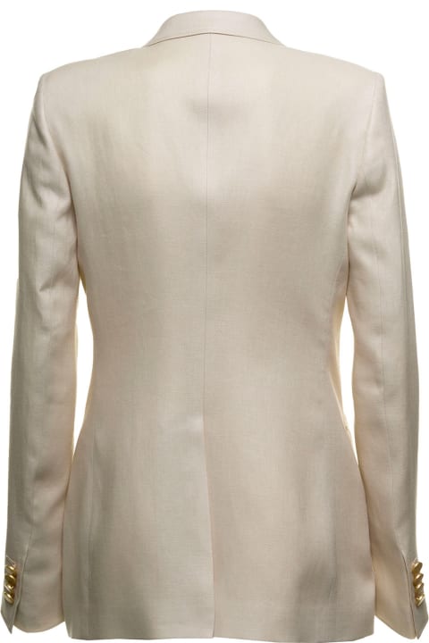 Hilda Double-breasted Blazer In Ivory Color Linen
