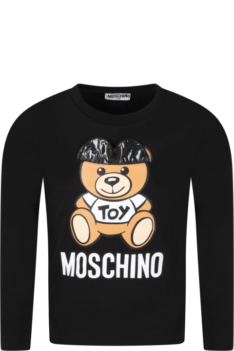 Moschino Black T-shirt For Kids With Teddy Bear - Nero