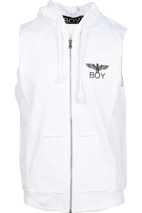 White Sleeveless Zip Front Hoodie