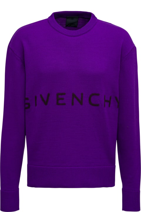 Purple Merino Wool Sweater With Logo
