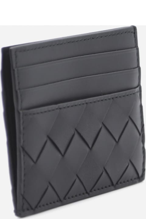 Bottega Veneta Leather Card Holder With Woven Pattern - Black