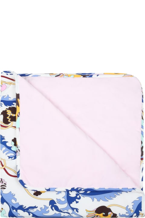 Emilio Pucci White Blanket For Baby Girl With Iconic Prints - Multicolor