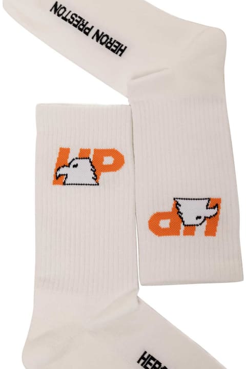 HERON PRESTON White Cotton Socks With Logo - CREAM WHITE (White)