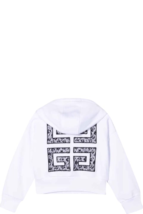 White Sweatshirt With Print And Hood