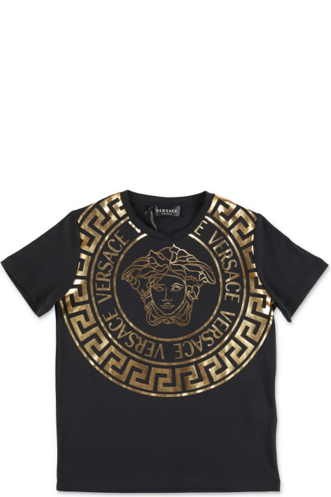 Versace T-shirt Nera In Jersey Di Cotone - Multicolore